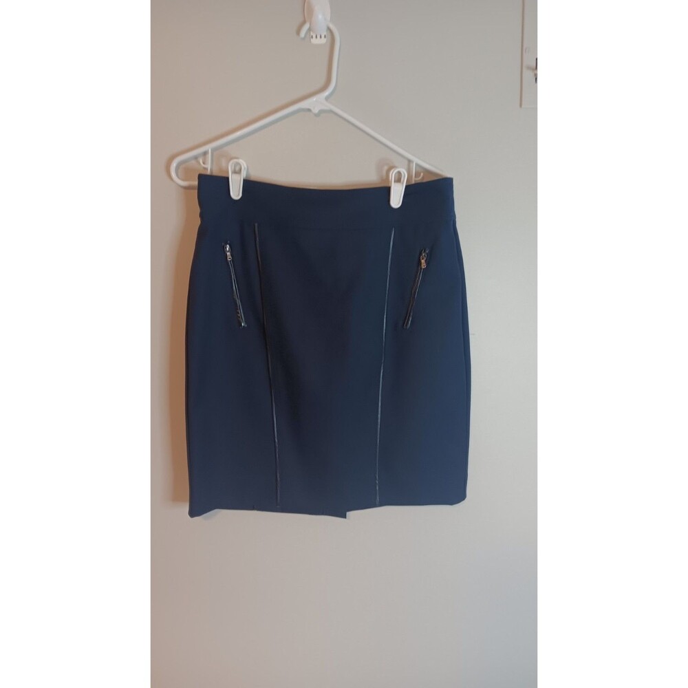 41 Hawthorn Navy Blue Skirt Pencil Straight With Faux Leather Trim Zipper Medium